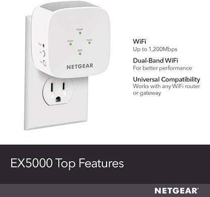 NETGEAR WiFi Mesh Range Extender (EX5000) - Covers up to 1,000 sq.ft. and 15 Devices with AC1200 Dual Band Wireless Signal Booster & Repeater (up to 1200 Mbps Speed) – Compact Wall Plug Design