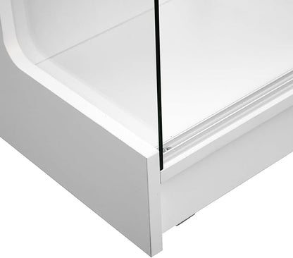 72" W x 22" D x 42" H - Ledgetop Checkout Counter with Glass Showcase View Front, White Wooden Cash Register Stand with Showcase,Retail Glass Display Cabinet Counter