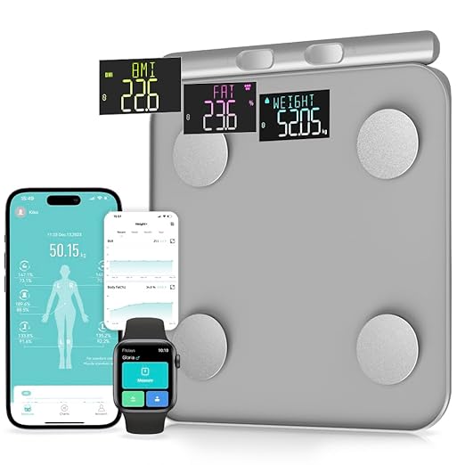 Smart Scale for Body Weight, Digital Bathroom Scale for Weight Fat BMI Muscle Mass Body Composition Analyzer, Larger Platform, Bluetooth Highly Accurate Weighing Machine 400lb (Grey 2211)