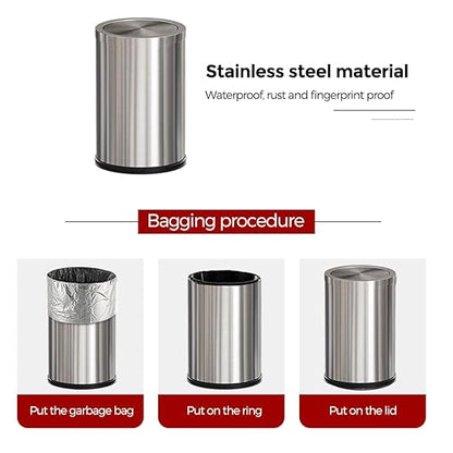 Stainless Steel Garbage Can with Lid,Small Bathroom Trash Can with Flipping Lid for Bathroom,Hotel,Office,Laundry【Perfect Christmas Gift】(Sliver)