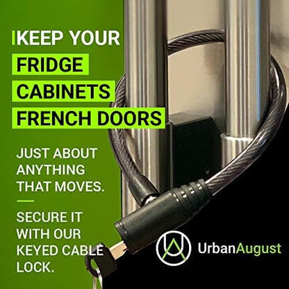 Urban August Child-Proof Refrigerator Lock for Kids & Adults - Lock for French Door Fridge and Cabinet (Regular, Black - 3 Pack Keyed Alike)