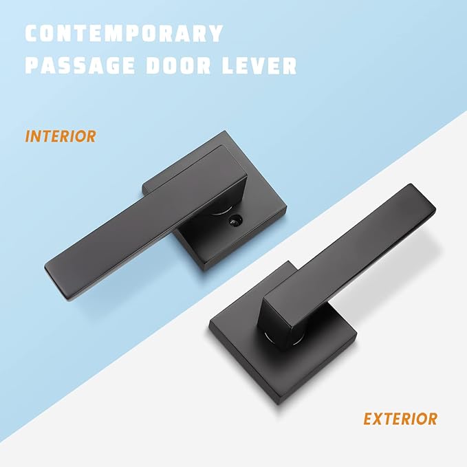 KNOBWELL 8 Pack Door Handles Black, Passage Lever Door Handles, Heavy Duty Closet Hallway Interior Door Knobs, Reversible for Left and Right
