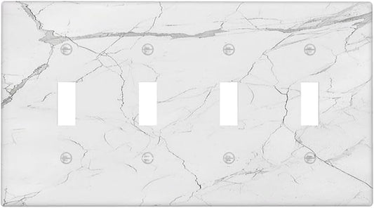 Light Switch Covers White Grey Abstract Modern Marble Quad Toggle Electrical Faceplate 4 Gang Wall Plate Decorative Switch Plates for Bathroom Kitchen Decor