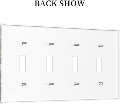 Decorative Light Switch Plate Covers Rustic Green Leaf White Daisy Yellow Floral 4 Gang Light Switch Cover Plate Quad Toggle Wall Plate Outlet Covers Faceplate for Bedroom Home Decor