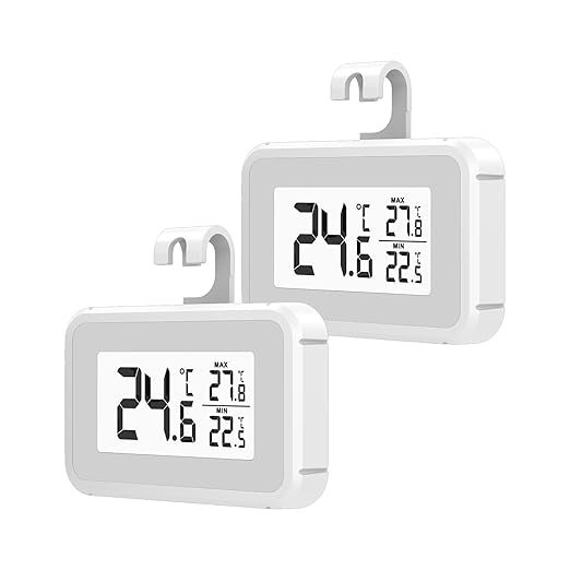 Elitech 2Pack Fridge Thermometer Digital Freeze Refrigerator Thermometer Waterproof Large LCD Display Max/Min Record Function TM-2T