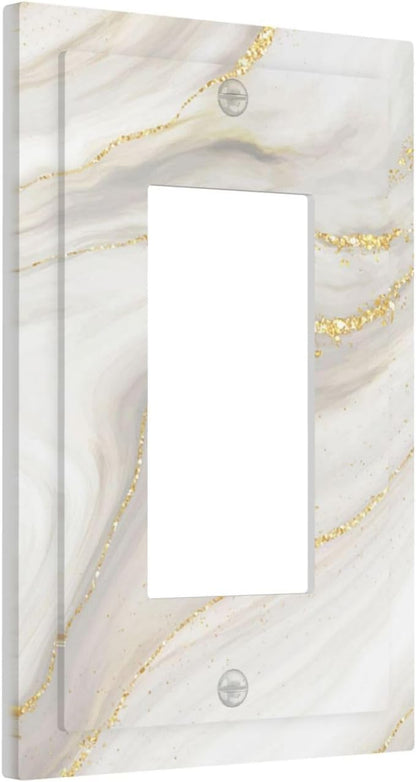 White Grey Gold Marble Simple Tiles Decorative Outlet Covers 1 Gang Single Rocker Light Switch Cover Plate Wall Plates GFCI Faceplate for Bathroom Kitchen Decor