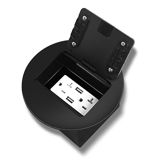 KYHSHJ Standard Outlets Recessed Circular Floor Socket Kit with 2 * 20A Receptacle，4.8A*2 USB-A Ports ，Corrosive Resistant Hardware,Black