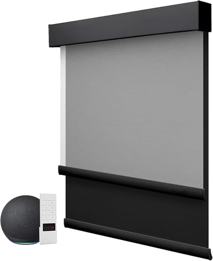 ZSTARR Motorized Day and Night Dual Smart Blind for Window with Valance Rechargeable Motor,Blackout Roller Shade Custom Size,with Valance Suitable for Home,Office (Full Blackout Pure Black)