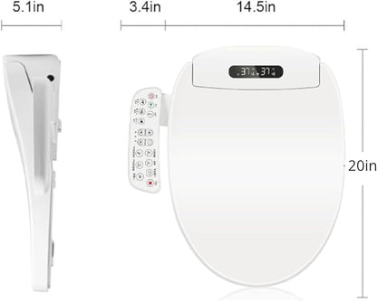 Electric Bidet Toilet Seat, Filtered & Unlimited Warm Water, 8 Modes Spa Wash, Warm Air Dryer, Heated Seat, Self-Clean Stainless Steel Nozzle, HD Night Light. 10-year warranty. (TB-26EV, Round))