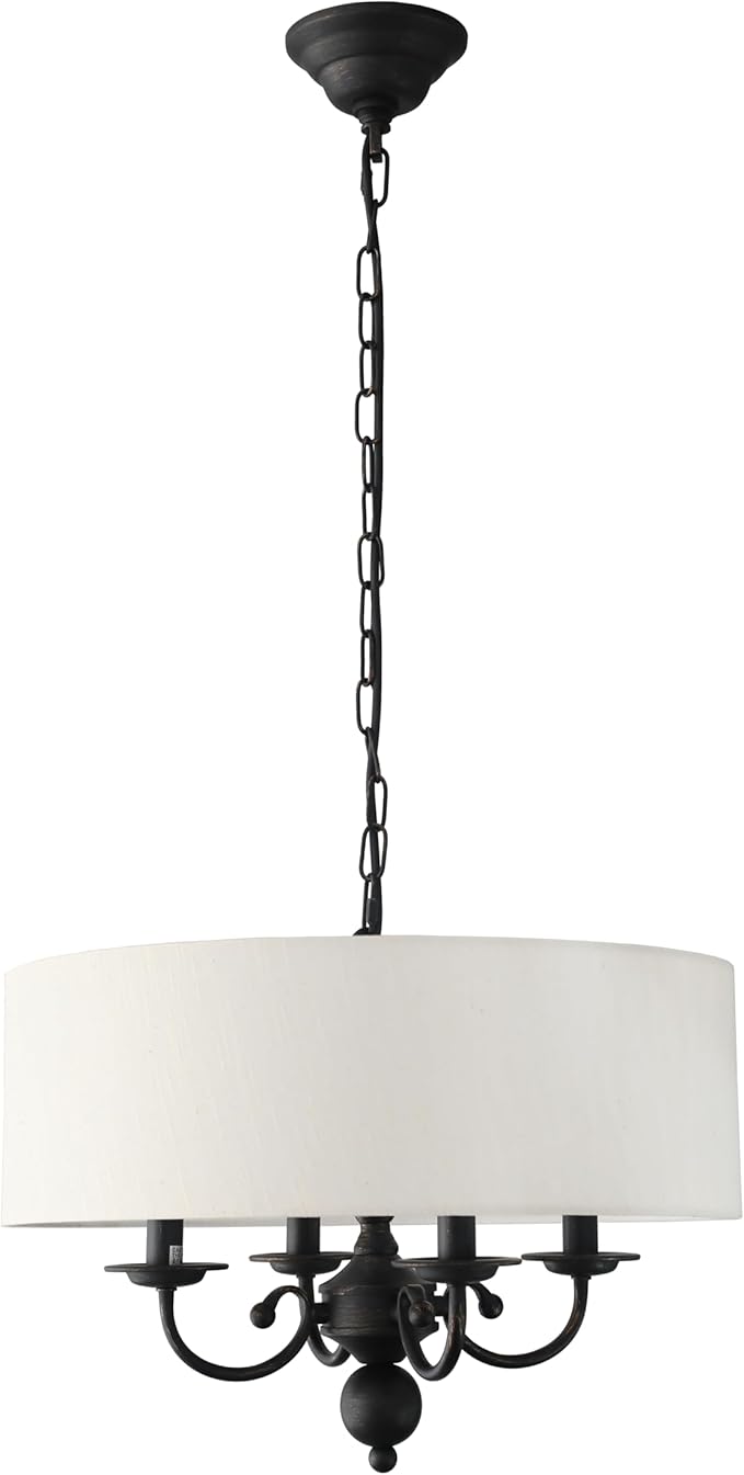 Drum Chandelier, 4-Lights Pendant Ceiling Hanging Light Fixture with Beige Shade, for Dining Room Living Room Bedroom Kitchen Island(17.75")