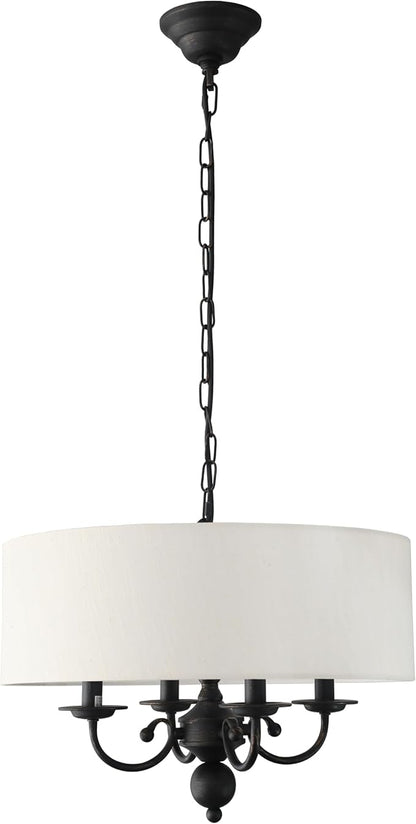 Drum Chandelier, 4-Lights Pendant Ceiling Hanging Light Fixture with Beige Shade, for Dining Room Living Room Bedroom Kitchen Island(17.75")