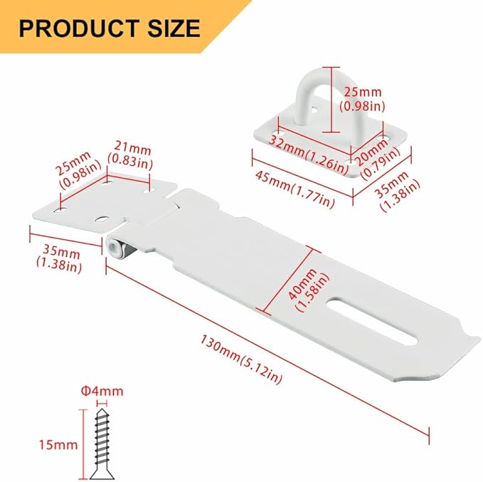 Alise Door Locks Hasp Latch,5 Inch SUS 304 Stainless Steel Safety Packlock Clasp Hasp Lock Latch,with Fixing Screw for External Doors Window Cabinet Pet Cage MS9W-5C
