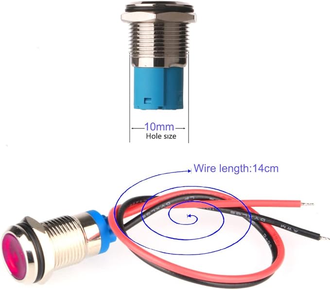 5pcs 10mm LED Metal Indicator Light AC/DC 12-24V Waterproof Signal Lamp Pilot Dash Directional with Wire(Red)