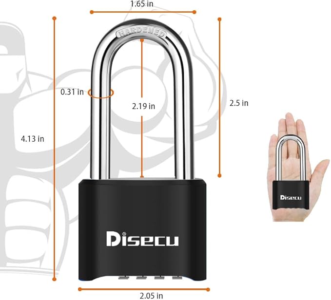 1 Pack disecu Heavy Duty 4 Digit Combination Lock, 2.5 Inch Long Shackle Outdoor Waterproof Padlock for School Gym Locker, Storage Unit, Fence, Gate, Toolbox (Black)