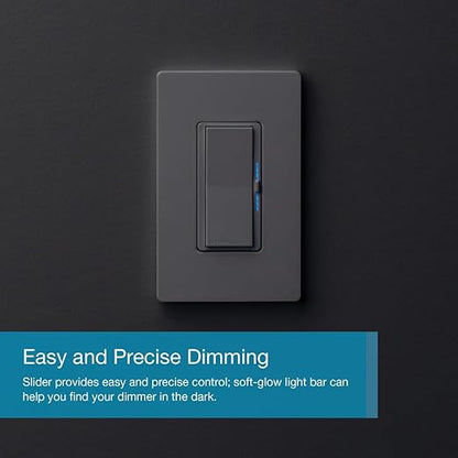 Lutron Diva Smart Dimmer Light Switch for Caseta Lighting (Lutron Smart Hub Required), for LED Lights, 150W, Single-Pole/3-Way, No Neutral, Gray (DVRF-6L-GR)