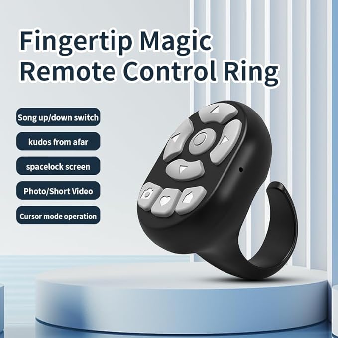 TikTok Scrolling Ring Microphone Remote Control,Fingertip Wireless Bluetooth Remote Control;for iPhone,Google Pixel,Samsung Phone (Black)