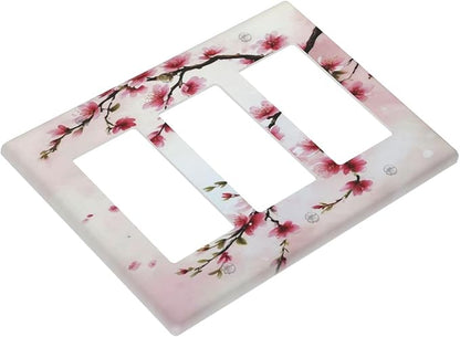 Branch with Pink Flowers 3 Gang Rocker Triple Outlet Wall Plate Decorative Switchplate Cover Faceplate GFCI Light Switch Covers for Farmhouse Living Decor