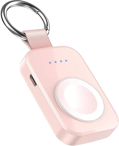 i.VALUX Portable Wireless Charger for Apple Watch Series 11/10/9/8/UItra/7/6/5/4/3/2/SE, Compact Magnetic iWatch Charger 1000mAh Power Bank Travel Keychain Style Gift for Mother Girl Birthday-Pink