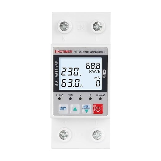 WiFi Smart Energy Meter AC 63A 80-300V WiFi Earth Leakage Over Under Voltage Protector Circuit Breaker Din Rail Electricity Energy Monitor APP Remote Control Smart Life 230V (LCD)