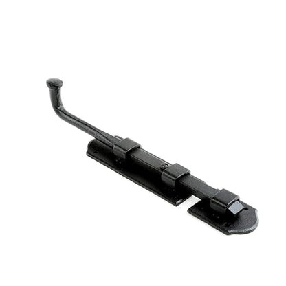 Renovators Supply Manufacturing Black Slide Bolt Door Latch 9 in. Long Black Iron Metal Sliding Bolts with Catch for Cabinet, Barn Doors Or Fence Rust Resistant Security Locks with Hardware Pack of 4
