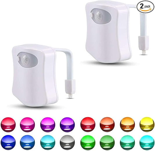 2-Pack Toilet Night Light, Motion-Activated LED Lamp with UV Light, 16-Color Changing, Tap-Activated, Smart Night Light for Bathroom Toilet