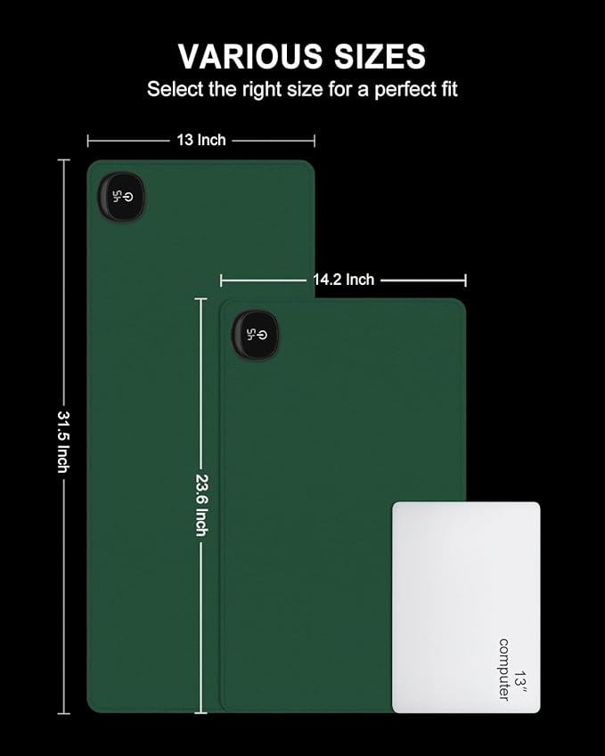 Heated Desk Pad, 23.6" x 14.2" Leather Non-Slip Warm Desk Pad, Large Mouse Mat with 3 Levels Heating & 3 Hours Auto Shut-Off, Hand and Foot Warmer for Office, Home, Green