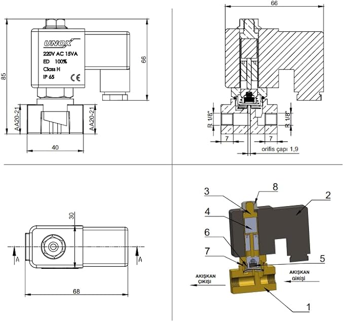 UNOX 1/8" NPT Solenoid Valve 220V AC, Brass Control Valve Normally Closed - 0-232 PSI Multi-Purpose Reliable Control Valve for Water, Air, and Gas - Solenoid Valves