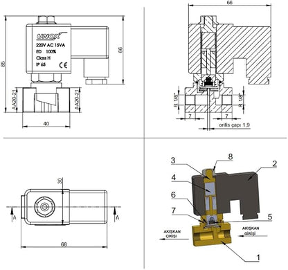 UNOX 1/8" NPT Solenoid Valve 110V AC, Brass Control Valve Normally Closed - 0-232 PSI Multi-Purpose Reliable Control Valve for Water, Air, and Gas - Solenoid Valves