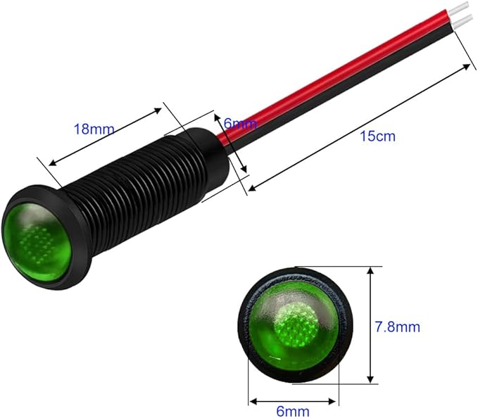 10pcs LED Plastic Indicator Pilot Light AC/DC 12-24V Mounting Hole Size 6mm(Green)