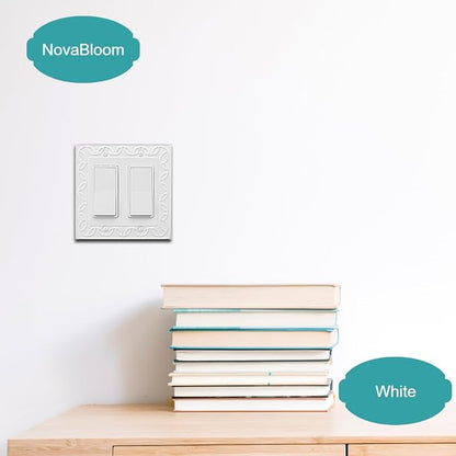 Double Decorator Light Switch Cover NovaBloom Metal Wall Plate, 2-Pack White 2 Gang Double Rocker, for Receptacle Dimmer GFCI Outlet Switch Cover Decorative Wallplate, Durable