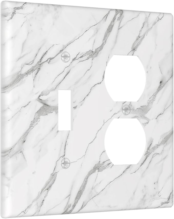 Decorative Outlet Covers Modern Grey Marble Texture 2 Gang Light Switch Cover Plate Single Toggle Duplex Wall Plates for Electrical Outlets Switch Plate Covers for Bedroom Kitchen Decor