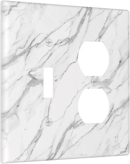 Decorative Outlet Covers Modern Grey Marble Texture 2 Gang Light Switch Cover Plate Single Toggle Duplex Wall Plates for Electrical Outlets Switch Plate Covers for Bedroom Kitchen Decor