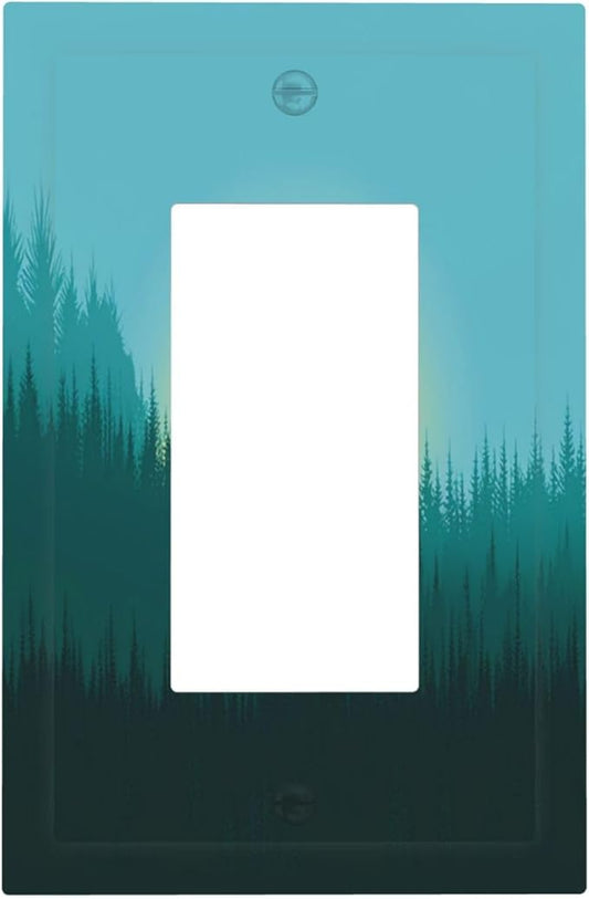 Green Forests And Birds Sun Woodland Decorative Outlet Covers 1 Gang Single Rocker Light Switch Cover Plate Wall Plates GFCI Faceplate for Bedroom Bathroom Decor