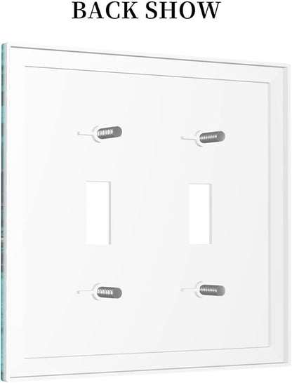 Decorative Light Switch Plate Covers Modern Abstract Turquoise Blue Marble Texture 2 Gang Wall Plate Double Toggle Double Light Switch Covers for Bathroom Home Decor （2 Pack）