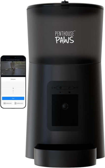 Smart HD Automatic Cat Feeder with 1080P Camera & Night Vision, 2-Way Audio, WiFi App Control, Anti-Jam 6L Cat Feeder with Backup Power, Easy to Clean, Schedules Up to 15 Meals for Cat & Dog, Black