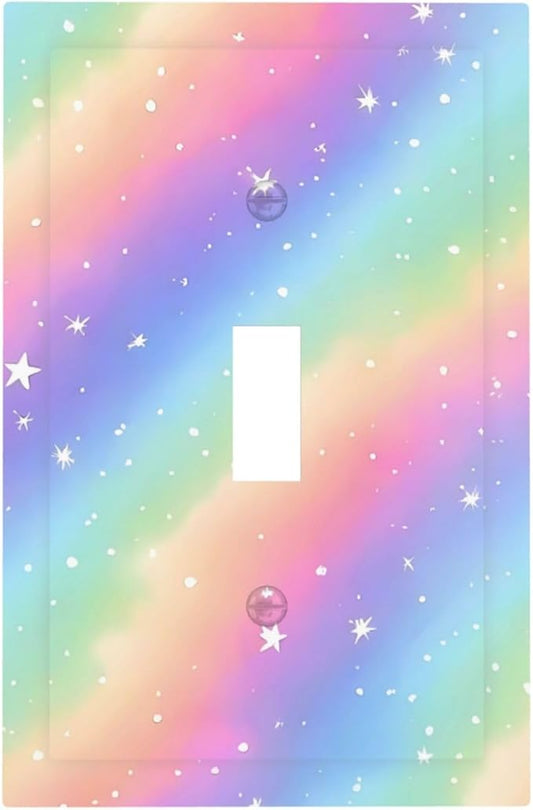 Decorative Light Switch Cover Plate Pink Blue Purple Iridescent Rainbow 1 Gang Single Toggle Wall Plates for Electrical Outlet Covers Switch Plate Covers Faceplate for Bedroom Home Decor