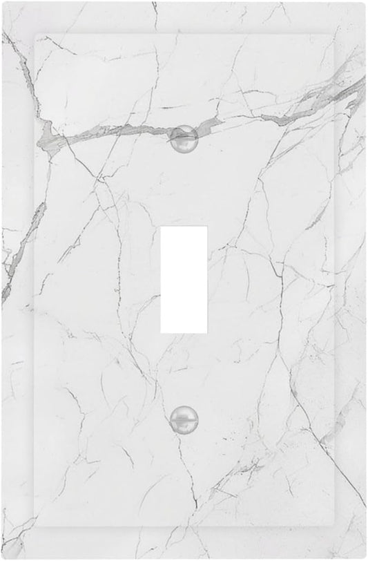 Decorative Light Switch Cover White Grey Abstract Modern Marble 1 Gang Single Toggle Device Electrical Faceplate Switchplates Decorator Outlet Wall Plate for Bathroom Kitchen Decor