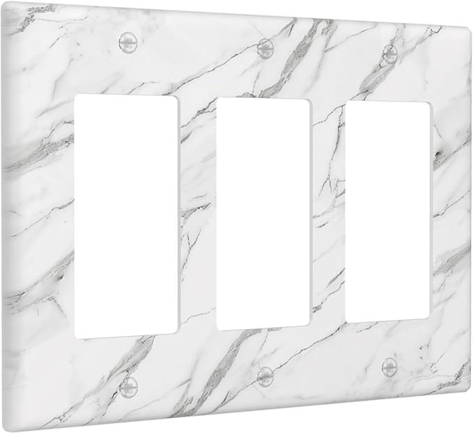 Decorative Outlet Covers Modern Grey Marble Texture 3 Gang Light Switch Cover Plate Triple Rocker Wall Plates for Electrical Outlets Switch Plate Covers for Bedroom Kitchen Home Decor