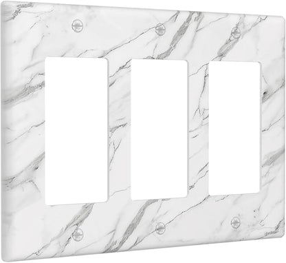 Decorative Outlet Covers Modern Grey Marble Texture 3 Gang Light Switch Cover Plate Triple Rocker Wall Plates for Electrical Outlets Switch Plate Covers for Bedroom Kitchen Home Decor