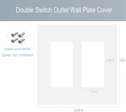 2-Gang Screwless Decora Wall Plate Cover Double Switch Outlet Electrical Faceplate for Light Switch, Smart Switch, Receptacle, Dimmers, USB Outlet, GFCI, Child Safe Cover Plate, White (10-Pack)