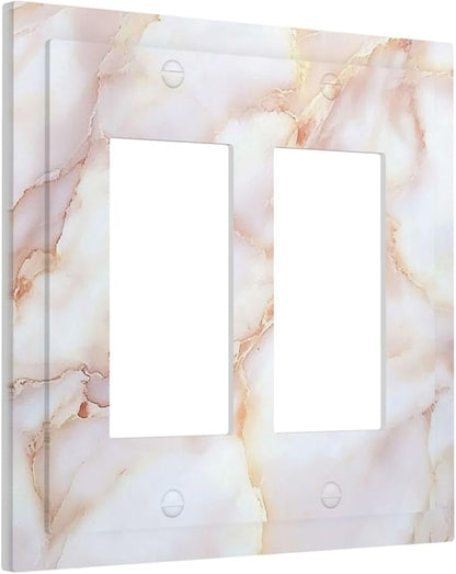 Decorative Outlet Covers Pink Jade Marble Granite 2 Gang Double Gfci Rocker Electrical Wall Panels Light Switch Cover Plate For Bathroom Kitchen Decor
