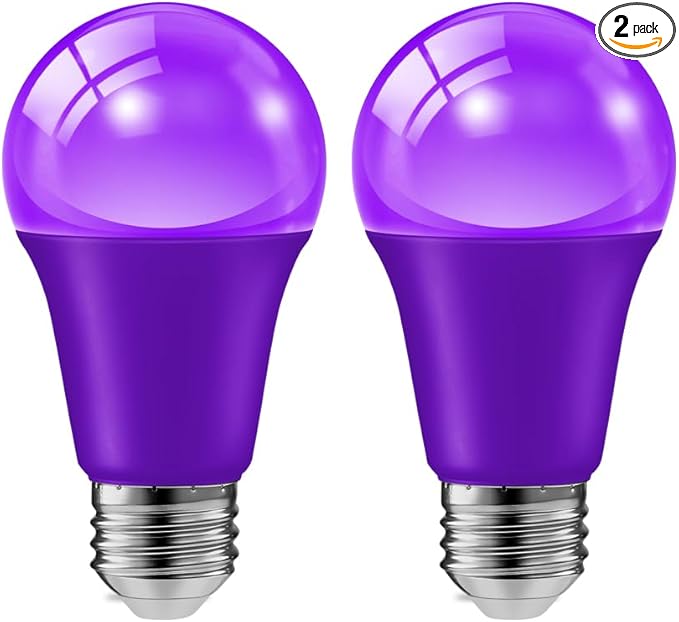 haraqi 2 Pack 9W (60W Equivalent) 120V E26 Base A19 LED Colored Light Bulb, Purple LED Lights for Party Christmas Decor and Halloween Lighting