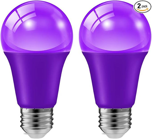 haraqi 2 Pack 9W (60W Equivalent) 120V E26 Base A19 LED Colored Light Bulb, Purple LED Lights for Party Christmas Decor and Halloween Lighting