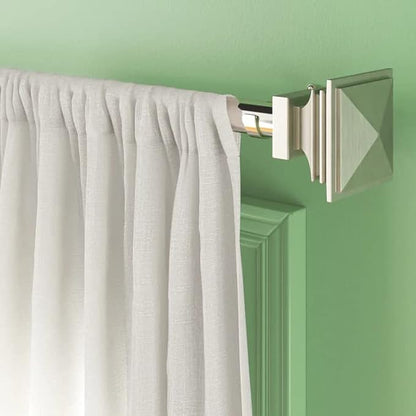 Deco Window 1 Inch Adjustable Satin Silver Curtain Rod for Windows & Doors Curtains with Square Finials & Brackets Set - 36" to 66"