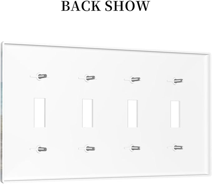 Decorative Light Switch Cover Plate Coastal Beach Ocean Seaside View 4 Gang Wall Plates for Electrical Outlets Quad Toggle Switch Plate Covers Outlet Covers Faceplate for Bedroom Home Decor