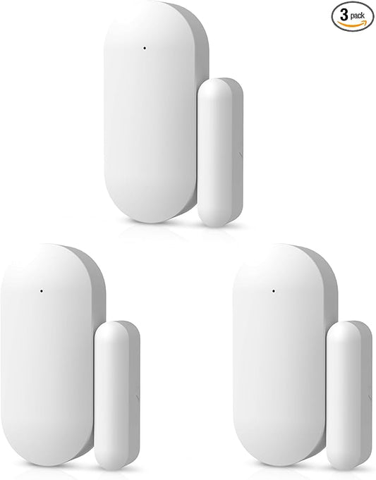 Door Alarm Window Sensors, Door Open Alarm Long Battery Life Wireless for Security Real-Time Notification WiFi Contact Sensor App Control No Monthly Fee, White (3-Pack)