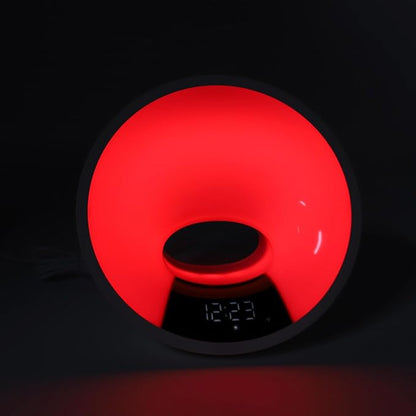 Fafeicy Sunrise Alarm Clock, Wake Up Light with Sunset Simulation 7 Color Changing Night Light Ambient Speaker Phone Charging Dock for Bedroom Dorm Sleep Aid (US Plug 100-240V)