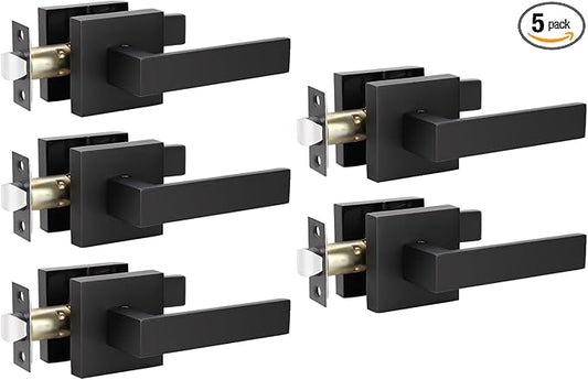 KNOBWELL 5 Pack Heavy Duty Matte Black Door Handle, Interior Door Handle Passage Lever Hall and Closet Doorknob, Left or Right Handing, 2.07 lb One Lever