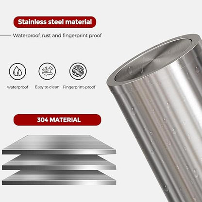 Stainless Steel Garbage Can with Lid,Small Bathroom Trash Can with Flipping Lid for Bathroom,Hotel,Office,Laundry【Perfect Christmas Gift】(Sliver)