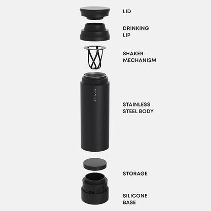 FORME - Blender Shaker Bottle, Leakproof Double Insulated Stainless Steel, Noiseless Shaker Bottle for Hot & Cold Drinks with Supplement Storage, Ideal for Protein & Shakes (Charcoal, 16.9 ounces)